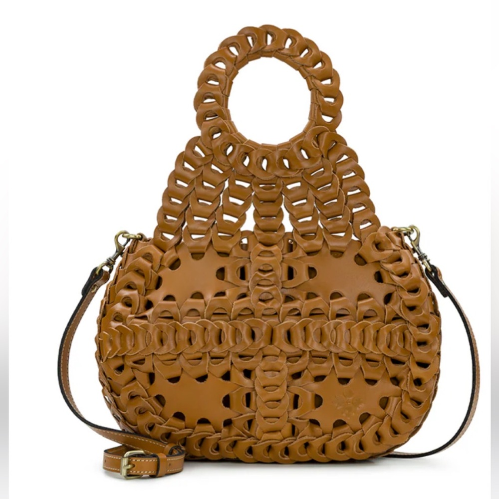 Patricia Nash Woven Leather Crossbody Handbag in Cognac Brown
